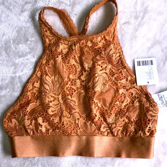 Out From Under - Urban Outfitters Lace Halter Bralette - - Carmel/Rust/Neutral M - Picture 1 of 6